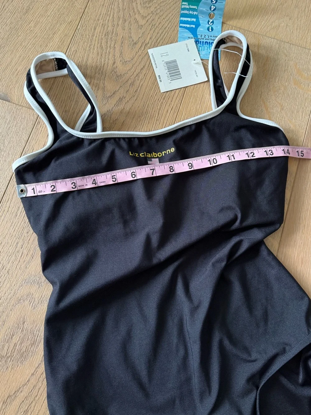 Vintage Liz Claiborne One-Piece Swimsuit with White Trim and American Flag 12